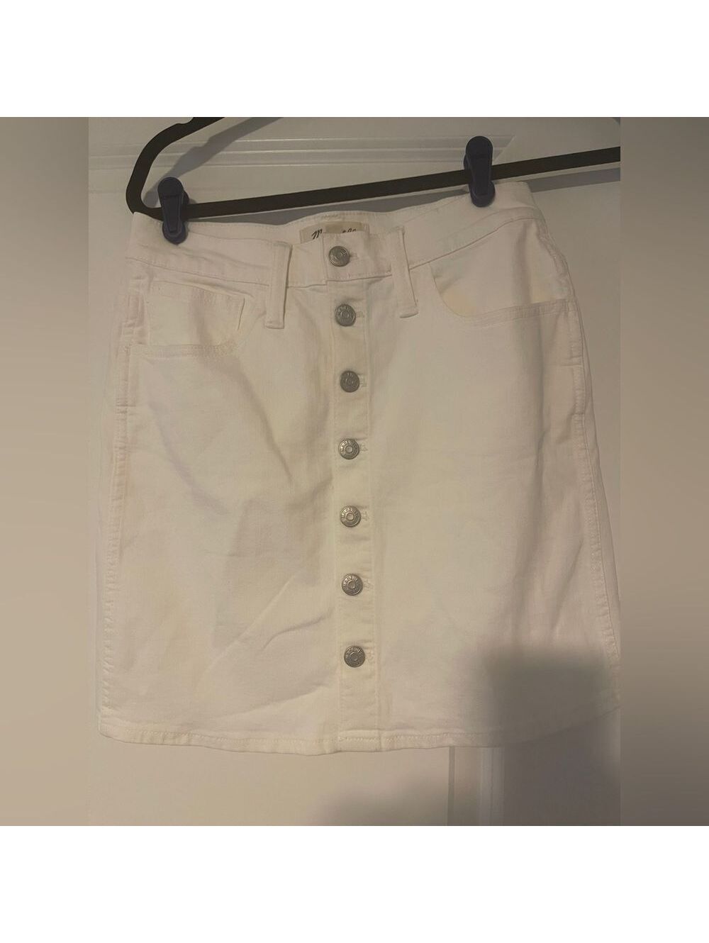 White Button-Front Denim Skirt